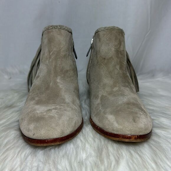 Sam Edelman Paige Taupe Suede Fringe Detail Booties Sz 6.5 - Picture 3 of 8